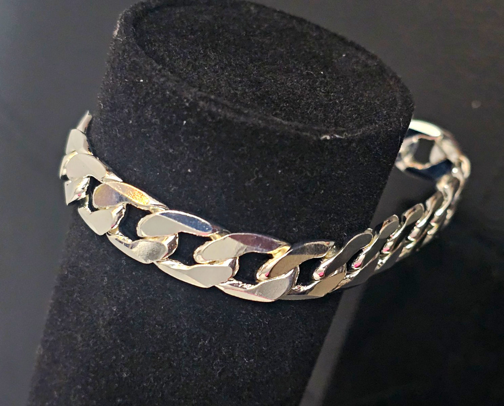 8in. 925 Silver plated over brass-11.9mm Cuban Link Bracelet w/ Lobster Clasp